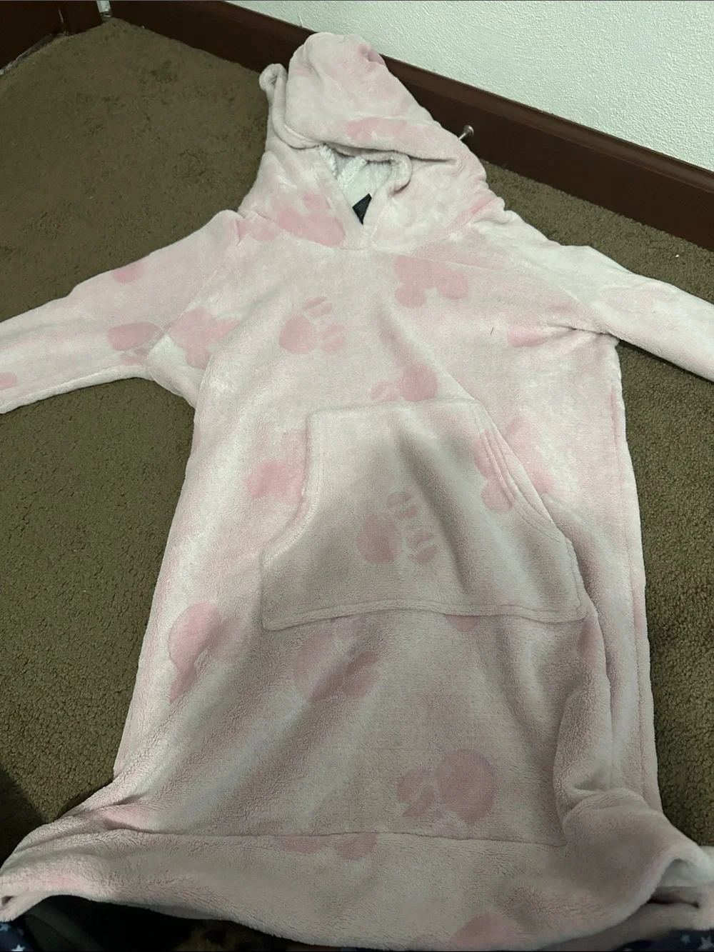 Disney Plush Hooded Pajama Sack in Light Pink with Paw Print